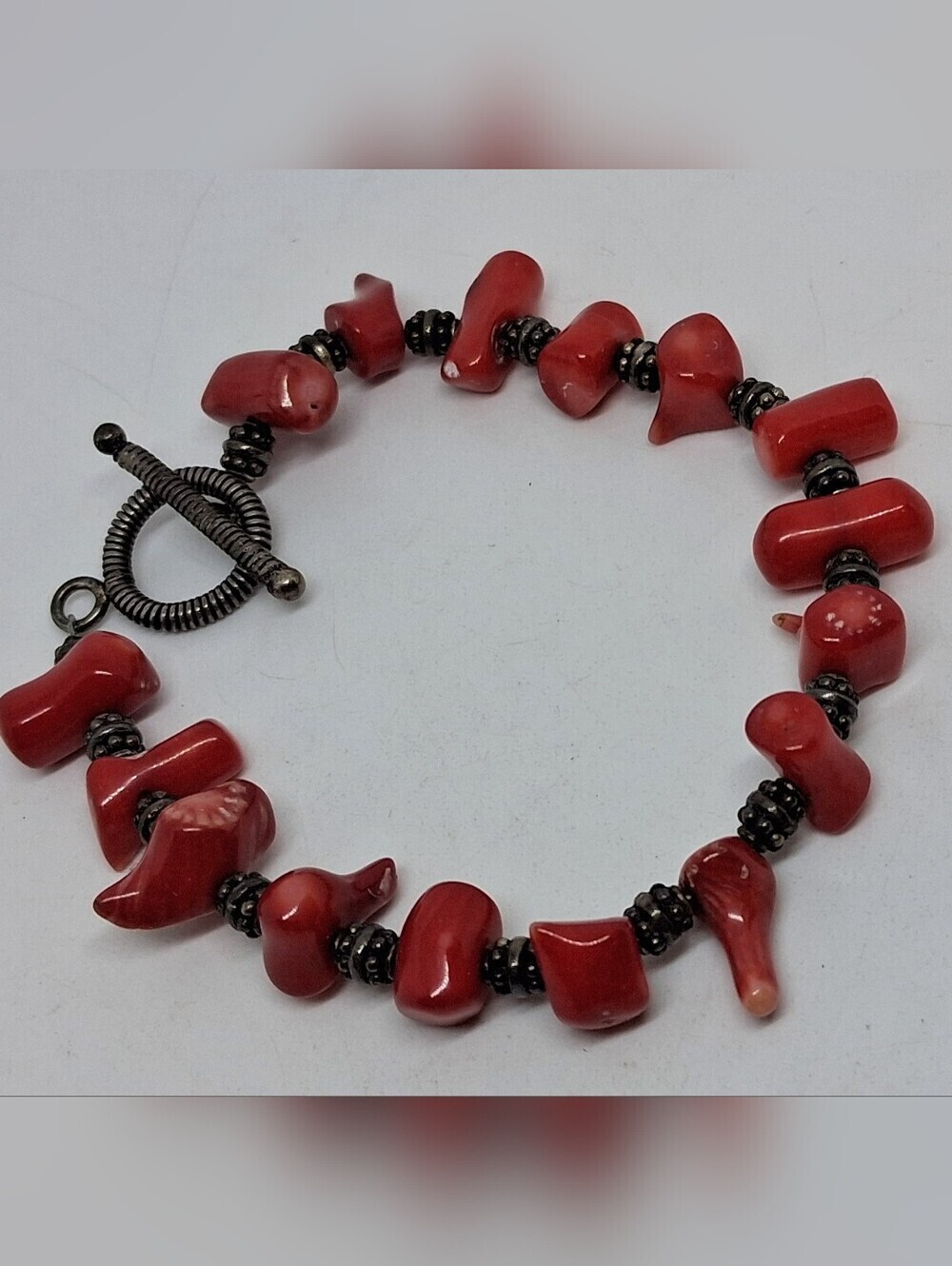 * Vintage Red Coral Nuggets Bracelet Toggle Clasp